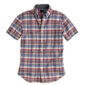 Men's J.Crew Short Sleeve Indian Cotton Shirt in Blue Plaid Size XS 100% Cotton